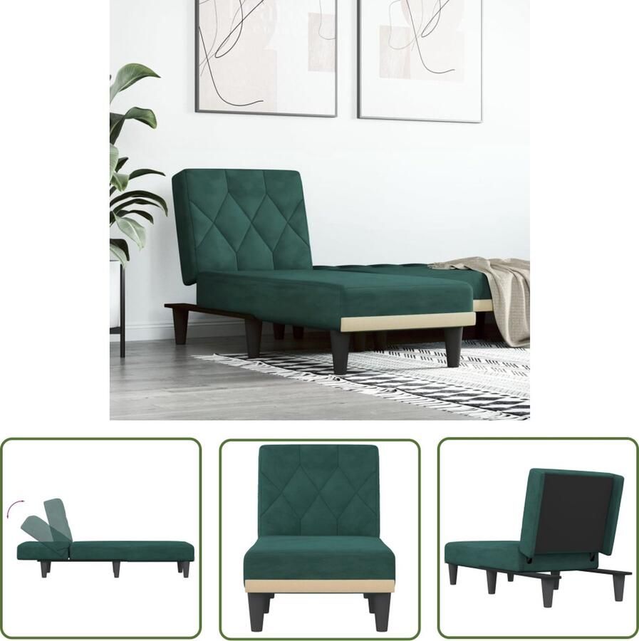 The Living Store Chaise Longue Verstelbare ligstoel Donkergroen Fluweel Multiplex 55x140x70 cm Chaise Lounge Loungestoel Relaxfauteuil Fluweel Stoffen Meubels Donkere Kleuren Meubels
