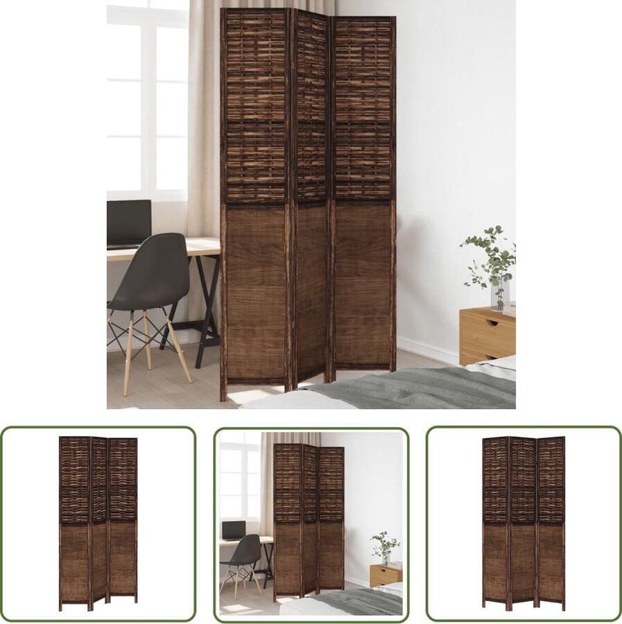 The Living Store Charmant Kamerscherm 105-110 x 220 cm Bamboe en bewerkt hout met verbrande uitstraling
