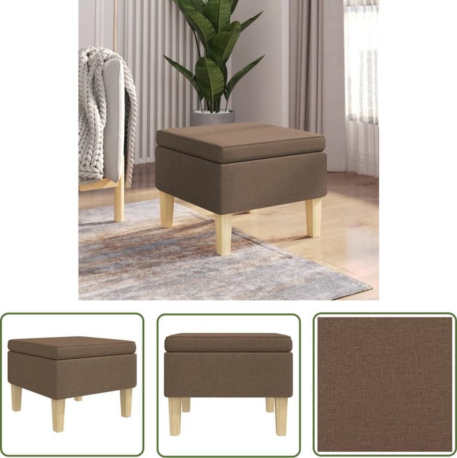 The Living Store Charmante kruk Voetenbank Bruin Stof Rubberwood 55 x 54.5 x 42 cm - Foto 2