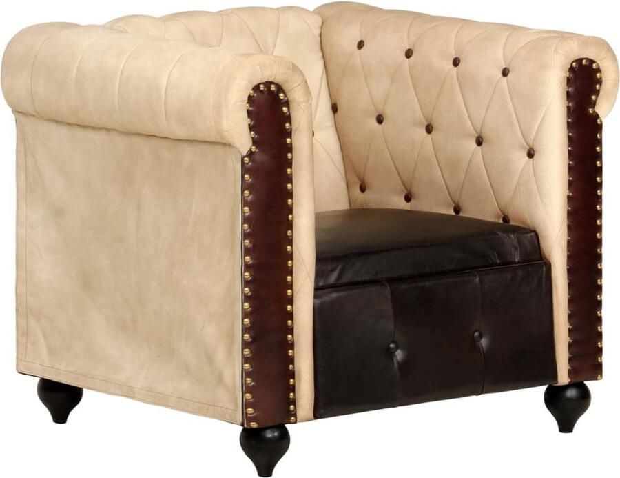 The Living Store Chesterfield fauteuil bruin echt leer 89 x 76 x 75 cm mangohouten poten
