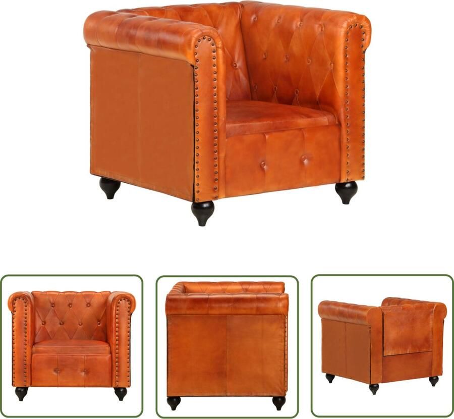 The Living Store Chesterfield fauteuil Moderne fauteuil in Chesterfield-stijl Echt leer en massief mangohout 89 x 76 x 75 cm Kleur- tan - Foto 2
