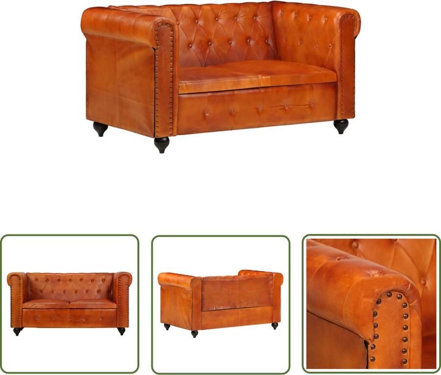 The Living Store Chesterfield Tweezitsbank Tan 148x75x75 cm Echt Leer
