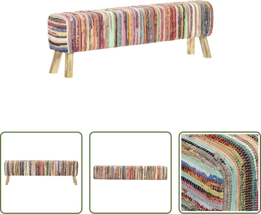 The Living Store Chindi Stoffen Bank Meerkleurig 160 x 28 x 50 cm Handgemaakt Mangohout Schuim