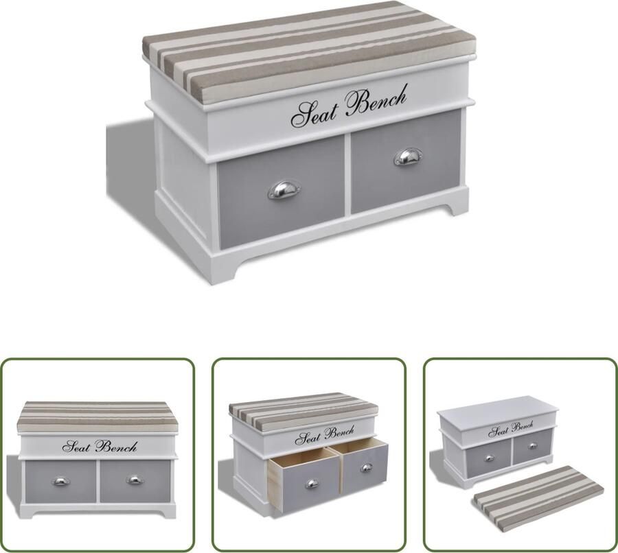 The Living Store Opbergbank Halbank 69 x 34 x 45 cm wit Paulownia hout Opbergbank Halbank Bankschikker Kast Bergruimte