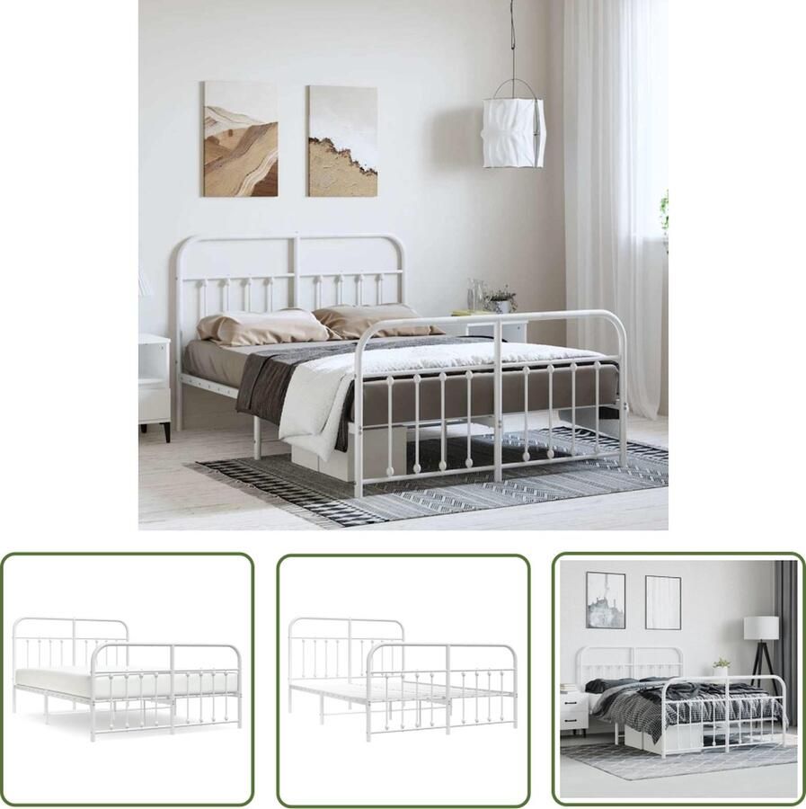 The Living Store Classic Bedframe Metalen Constructie Metalen Latten Extra Opbergruimte Functioneel Hoofd- en Voeteneinde Wit 207x156x100 cm Klassieke Bedframe Metalen Bedframe Staal Bedframe Wit Bedframe Boxspring Bed