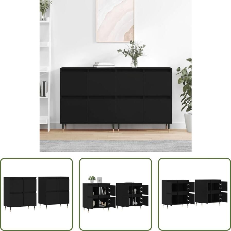 The Living Store Dressoirs 2 st bewerkt hout zwart Dressoir Zwarte Dressoir Houten Dressoir Vintage Dressoir Salontafel