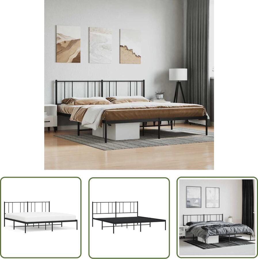 The Living Store Classic Metalen Bedframe Robuust Extra opbergruimte Zwart 219 x 187 x 90 cm Robuust Bed Frame Klassiek Bed Metalen Bedframe Zwarte Bed Tweepersoons Bed