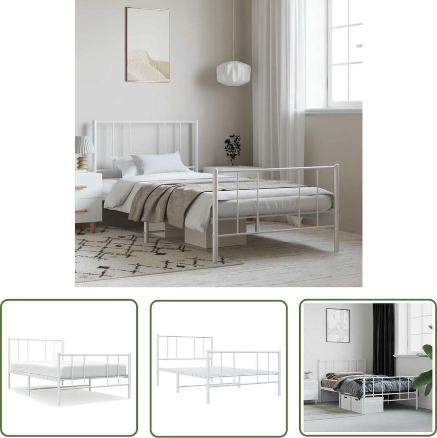 The Living Store Classic Metalen Bedframe Wit 207 x 105 x 90 cm Robuuste constructie Robuust Bed Frame Klassiek Bed Metalen Bedframe Witte Bed Tweepersoons Bed