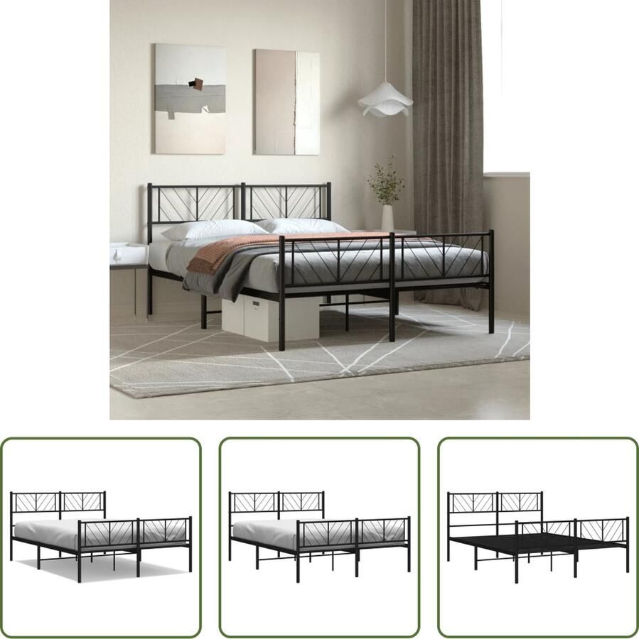 The Living Store Classic Metalen Bedframe Zwart 207 x 146 x 90 cm Robuuste constructie Metalen Bedframe Klassiek Bed Zwart Bed Met Opbergruimte Boxspring Bed