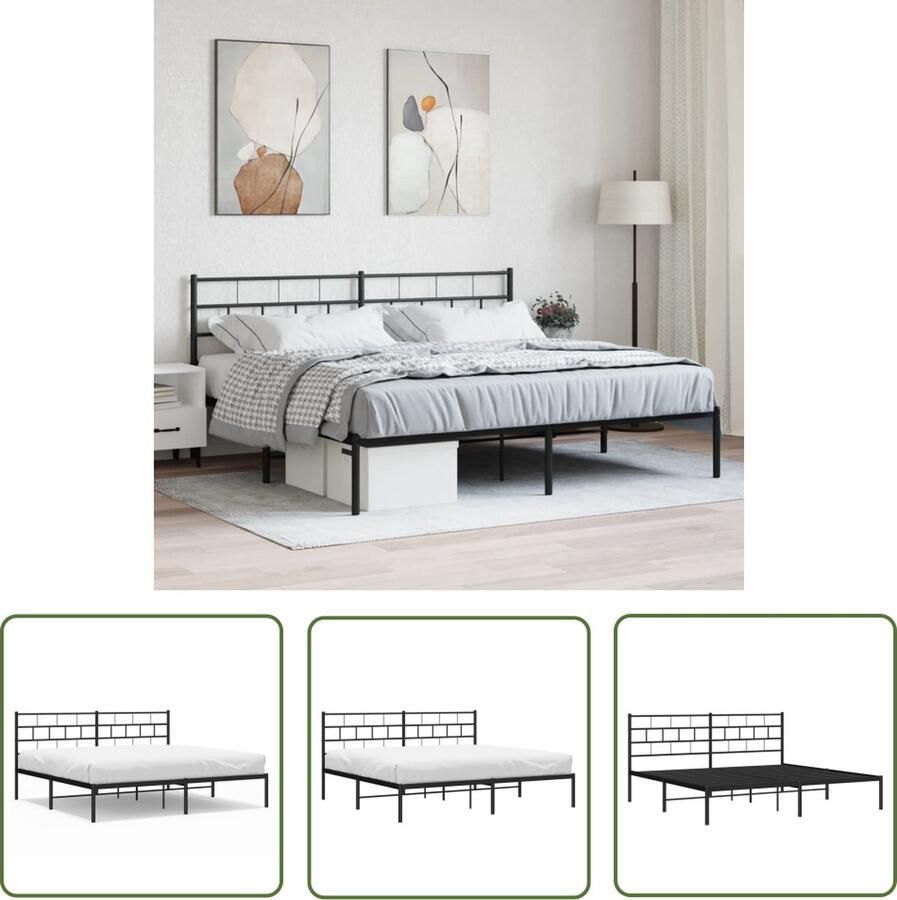 The Living Store Classic Metalen Bedframe Zwart 219 x 187 x 90 cm Robuuste Constructie Robuust Bed Frame Metalen Bed Klassiek Bed Zwart Bed King Size Bed