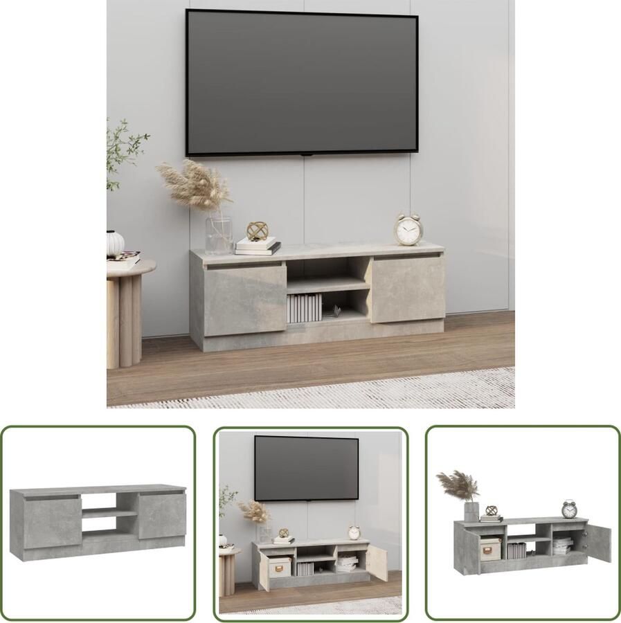 The Living Store TV-kast Betongrijs 102x30x36 cm Klassiek ontwerp met deur - Foto 2