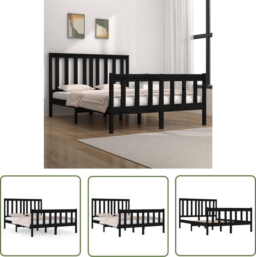 The Living Store Bedframe massief grenenhout zwart 120x190 cm 4FT Small Double Bedframe Bedframes Tweepersoonsbed Bed Bedombouw Dubbel Bed Frame Bed Frame Ledikant Houten Bedframe Tweepersoonsbedden - Foto 2