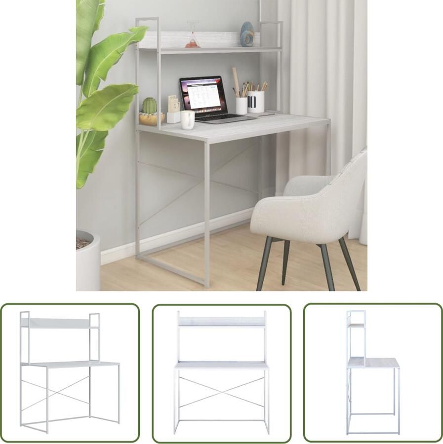 The Living Store Bureau Wit 110 x 60 x 138 cm IndustriÃle stijl Computerbureau Bureau Industrieel Bureau Houten Bureau Wit Bureau - Foto 2