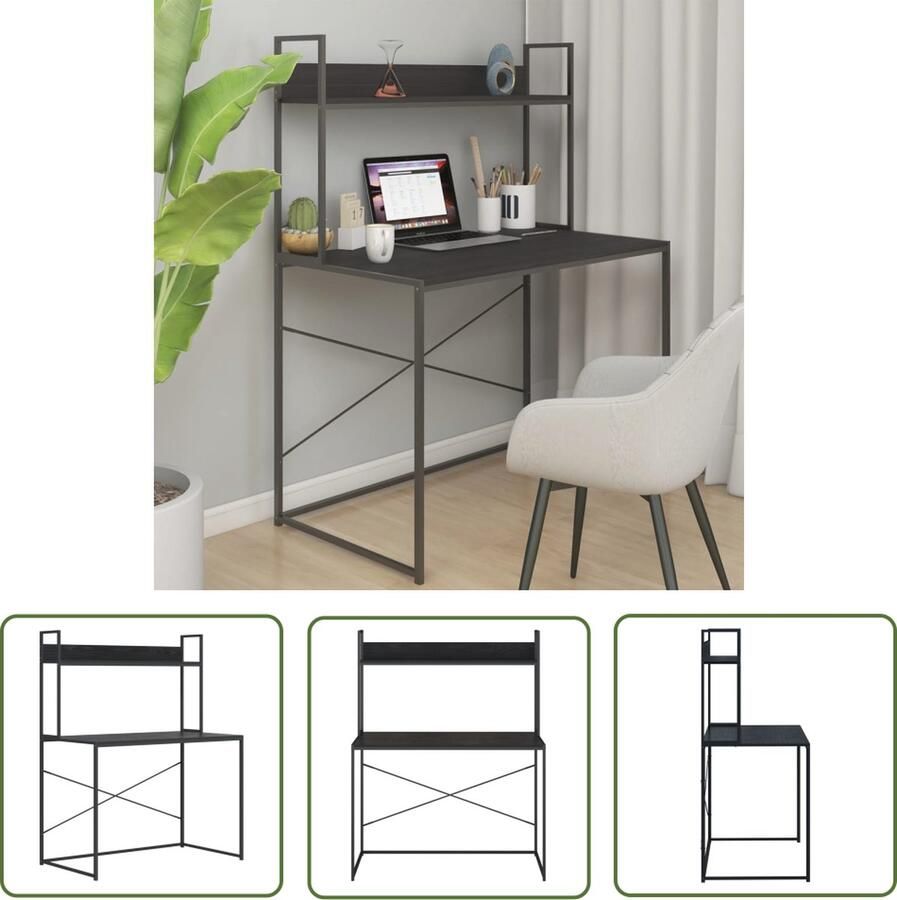The Living Store Computerbureau 110x60x138 cm bewerkt hout zwart Computerbureau Bureaus Industrieel Bureau Zwart Bureau Houten Bureau - Foto 2