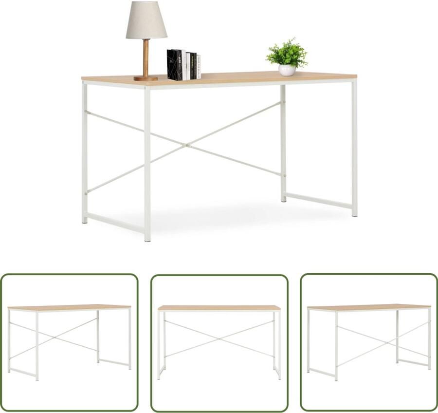 The Living Store Computerbureau 120x60x70 cm wit en eikenkleurig Computerbureau Industrieel Bureau Houten Bureau Wit Bureau Eiken Bureau