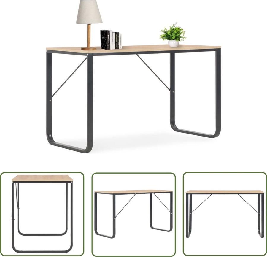 The Living Store Computerbureau 120x60x73 cm zwart en eikenkleurig Schreibtafel Bureaublad Industrieel Bureau Computerbureau Houten Bureau - Foto 2