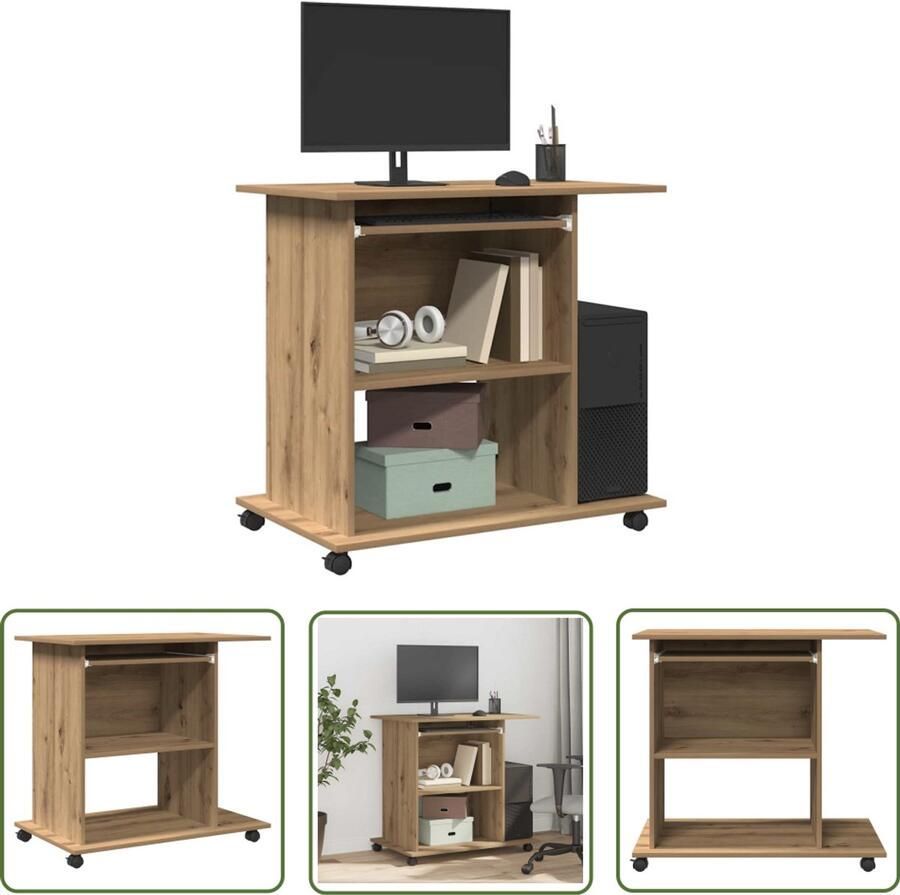The Living Store Computerbureau 80x50x75 cm bewerkt hout artisanaal eikenkleur Computerbureau Laptop Bureau Bureaus Houten Bureau Compact Bureau