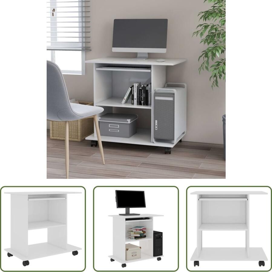 The Living Store Computerbureau Compact Hoogglans wit 80x50x75cm Met uittrekbare toetsenbordlade - Foto 2