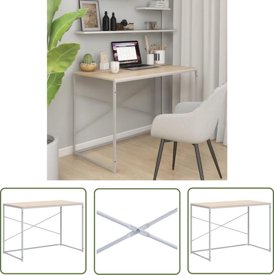 The Living Store Computerbureau Groot werkgebied IndustriÃle stijl Wit en eiken 110 x 60 x 70 cm Montage vereist - Foto 2