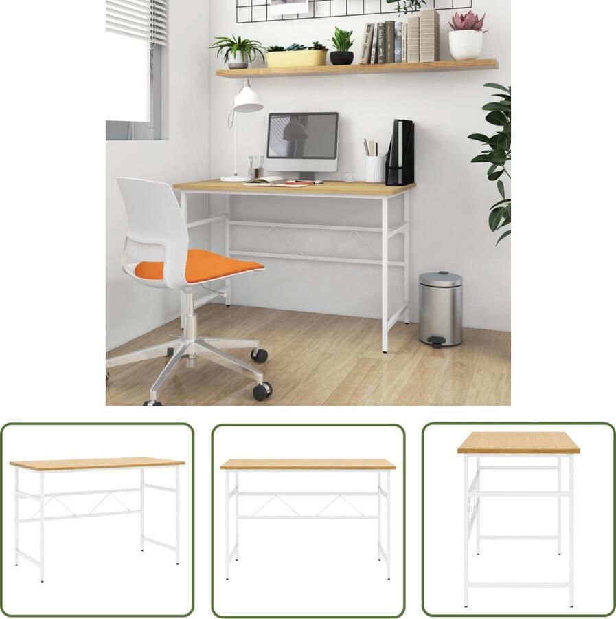 The Living Store Computerbureau Wit en lichteiken 105 x 55 x 72 cm Industriële stijl - Foto 2