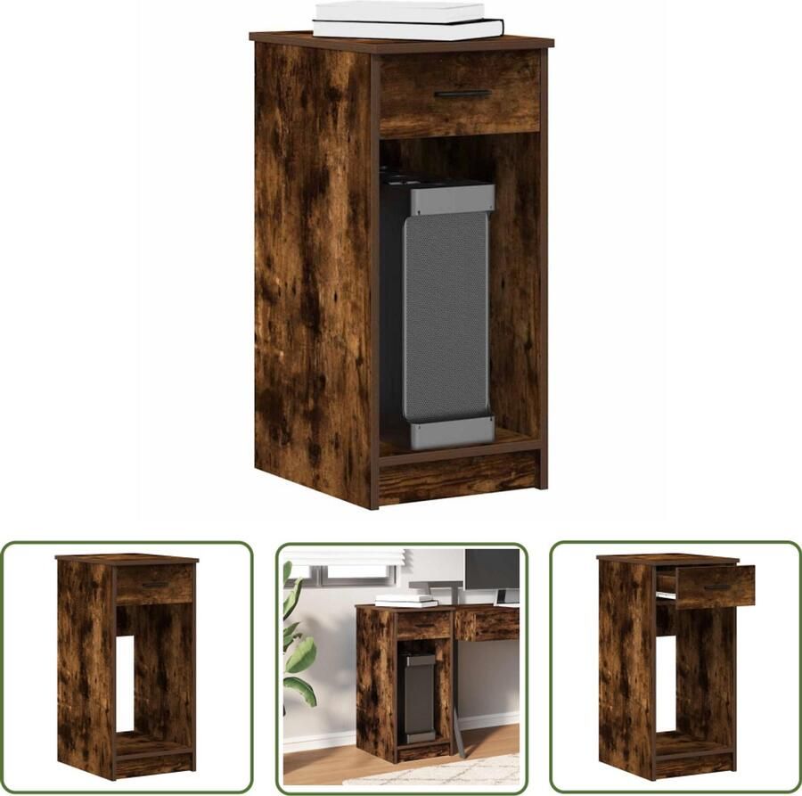 VidaXL The Living Store Computertorenstandaard met lade 35x45x77 cm gerookt eikenkleur Computertafel Bureau Organizer Pc Stand Laptop Tafel Houten Computerstandaard
