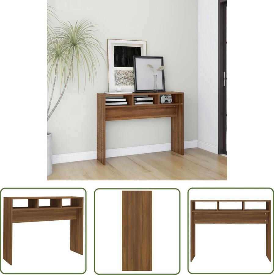 The Living Store Consoletafel Bruineiken 105 x 30 x 80 cm Bewerkt hout Consoletafel Wandtafel Houten Tafel Bruine Eiken Bewerkthout - Foto 2