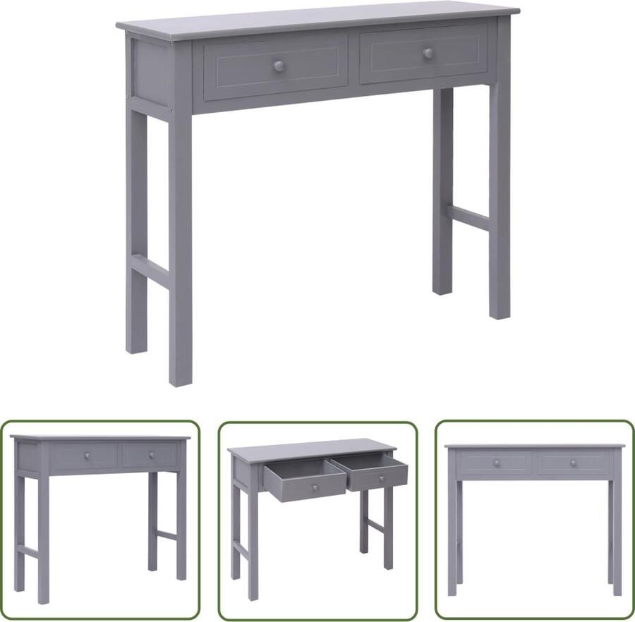 The Living Store Consoletafel Grijs 90 x 30 x 77 cm Met 2 lades - Foto 2
