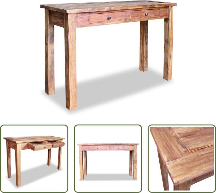The Living Store Consoletafel Hergebruikt hout 123 x 42 x 75 cm 2 lades Handgemaakt Consoletafel Salontafel Bijzetkast Kast Vintage Meubilair - Foto 2
