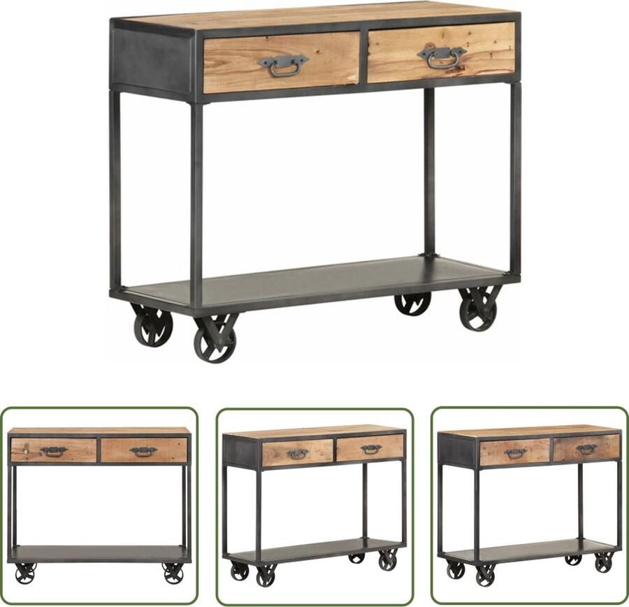 The Living Store Consoletafel Industrial 90 x 35 x 74 cm Massief gerecycled hout en staal Industriële Tafel Salontafel Bijzettafel Vintage Tafel Herbruikt Hout - Foto 2