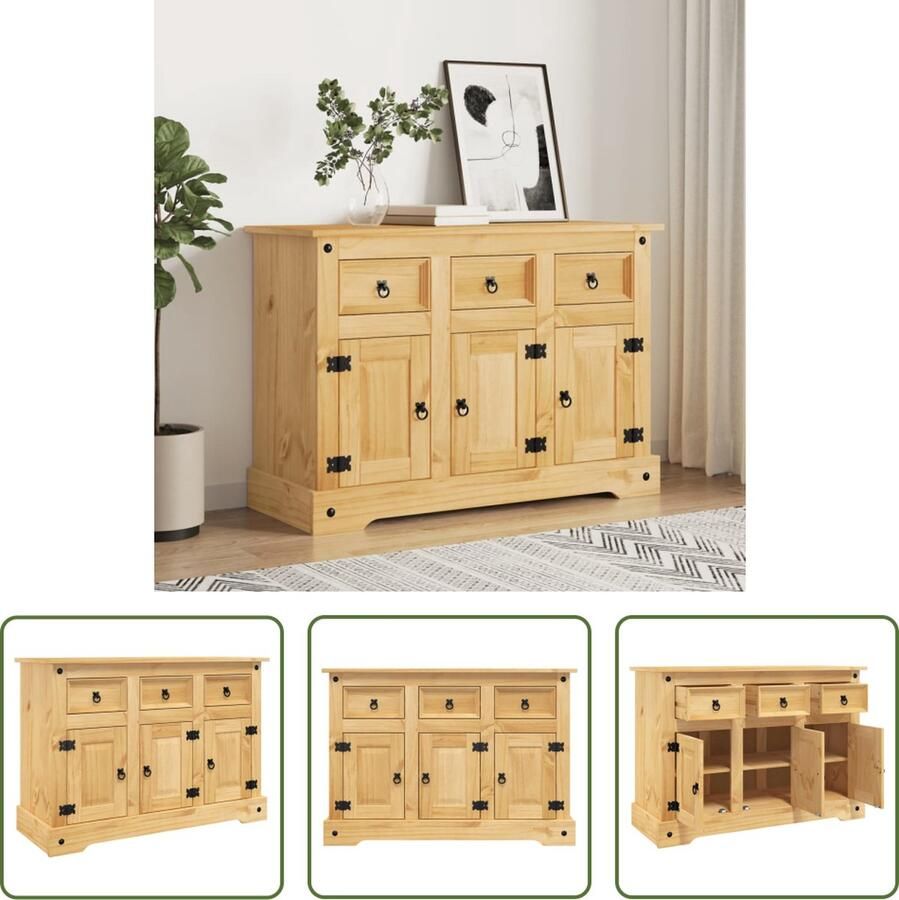 VidaXL Dressoir Corona 112x44x78 cm massief Mexicaans grenenhout bruin Dressoir Meubel Grenenhouten Dressoir Vintage Dressoir Rustic Dressoir