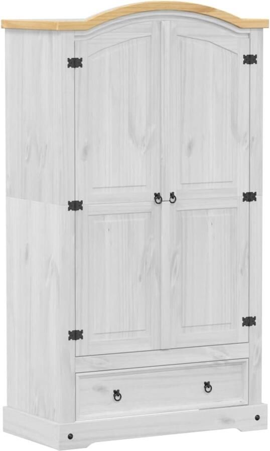 VidaXL The Living Store Kledingkast Corona wit 102x52x186 cm massief grenenhout Kledingkast Garenenhouten Kast Vintage Kast Opslagoplossing Garderobe - Foto 3