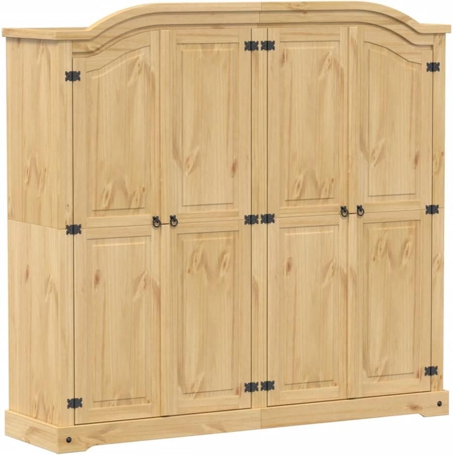 The Living Store Kledingkast Corona 194x52x186 cm massief grenenhout Kledingkast Massief Grenenhout Vintage Stijl Ruime Opbergruimte Bruine Kleur - Foto 3