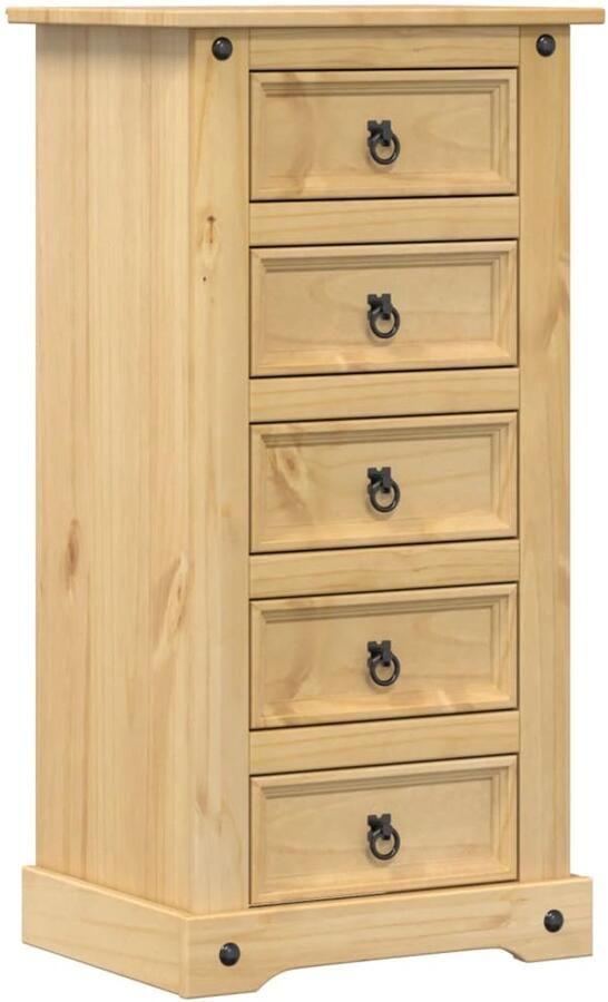 The Living Store Nachtkastje Corona 53x39x103 cm massief grenenhout Nachtkastje Corona Grenenhout Bruine Kleur Vintage - Foto 2