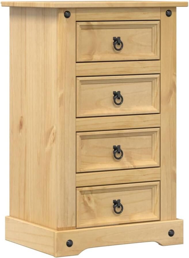 The Living Store Nachtkastje Corona 53x39x84 cm massief grenenhout Nachtkastje Corona Grenenhout Bruine Kleur Vintage Stijl - Foto 2