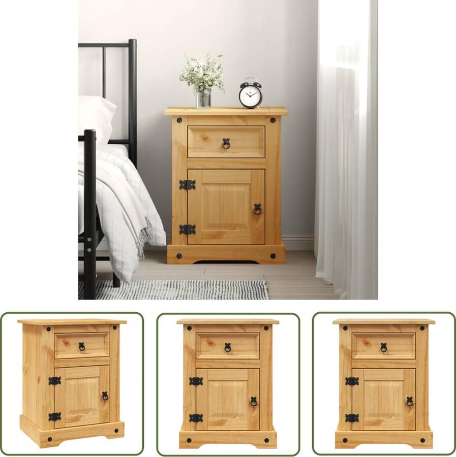 The Living Store Corona Nachtkastje Massief Grenenhout 53 x 39 x 67 cm Bruin Nachtkastje Coronastijl Grenenhouten Nachtkastje Massief Hout Nachtaandacht - Foto 2