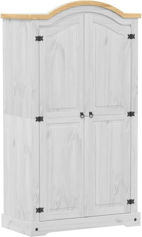 VidaXL The Living Store Kledingkast Corona wit 102x52x186 cm massief grenenhout Kledingkast Opbergkast Grenenhout Witte Kledingkast Vintage Kast - Foto 2