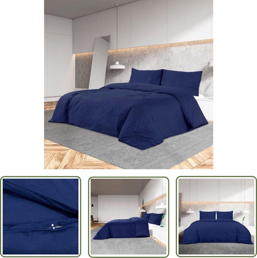The Living Store Dekbedovertrek Marineblauw 140x200 cm 100% katoen Dekbedovertrek Katoen Tweepersoonsbed Blauw Slaapcomfort