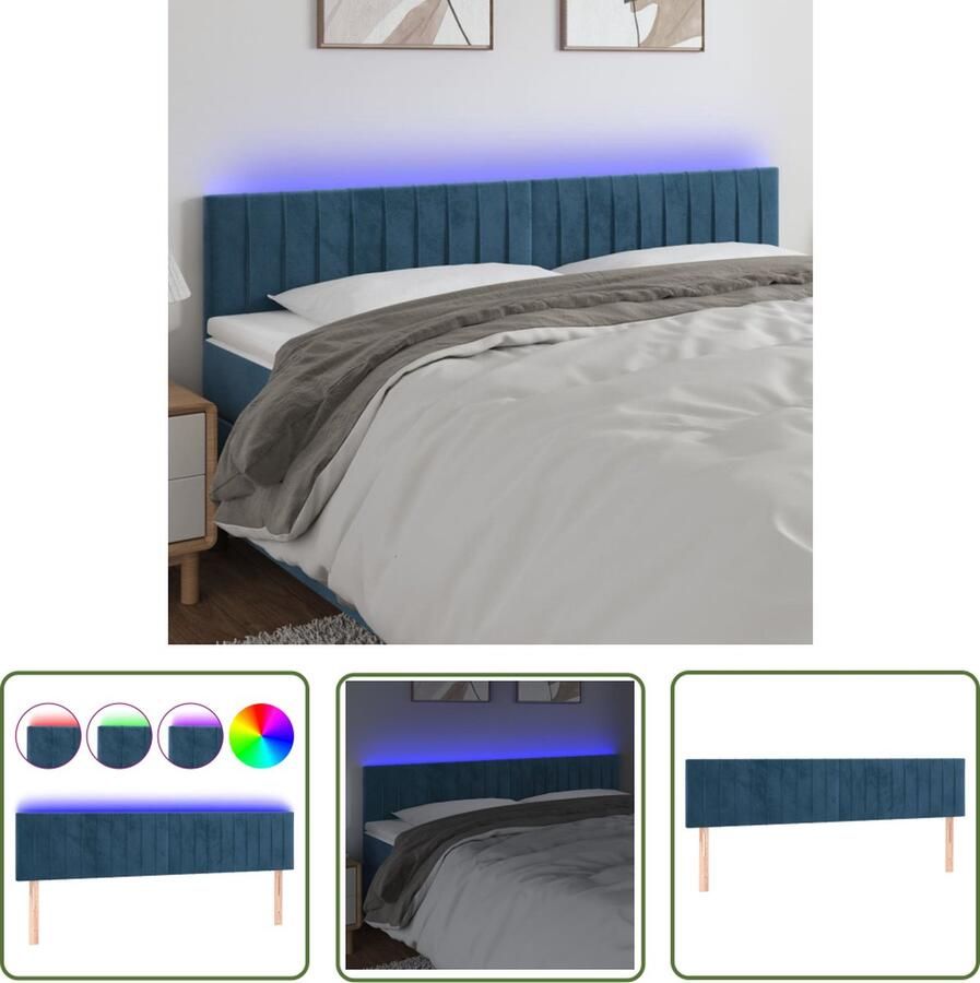 The Living Store Donkerblauw LED-hoofdeinde 160 x 5 x 78 88 cm Verstelbaar Fluweel Kleurrijke LED-verlichting Hoofd Bord Led Hoofdbord Velvet Hoofdbord Blauw Hoofdbord Slaap Kamer Decoratie - Foto 2
