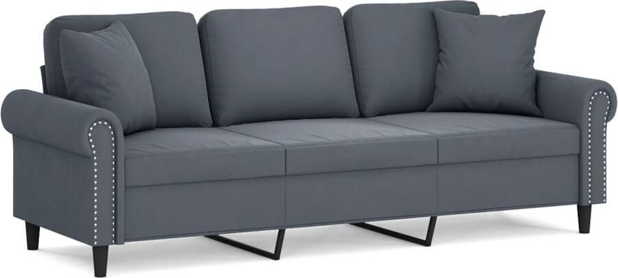 The Living Store Donkergrijze Fluwelen 3-zitsbank 212 x 77 x 80 cm Comfortabele dik gevoerde zitting Donker Grijze Bank Velvet Bank 3 Zits Bank Banksofa Comfortabele Bank