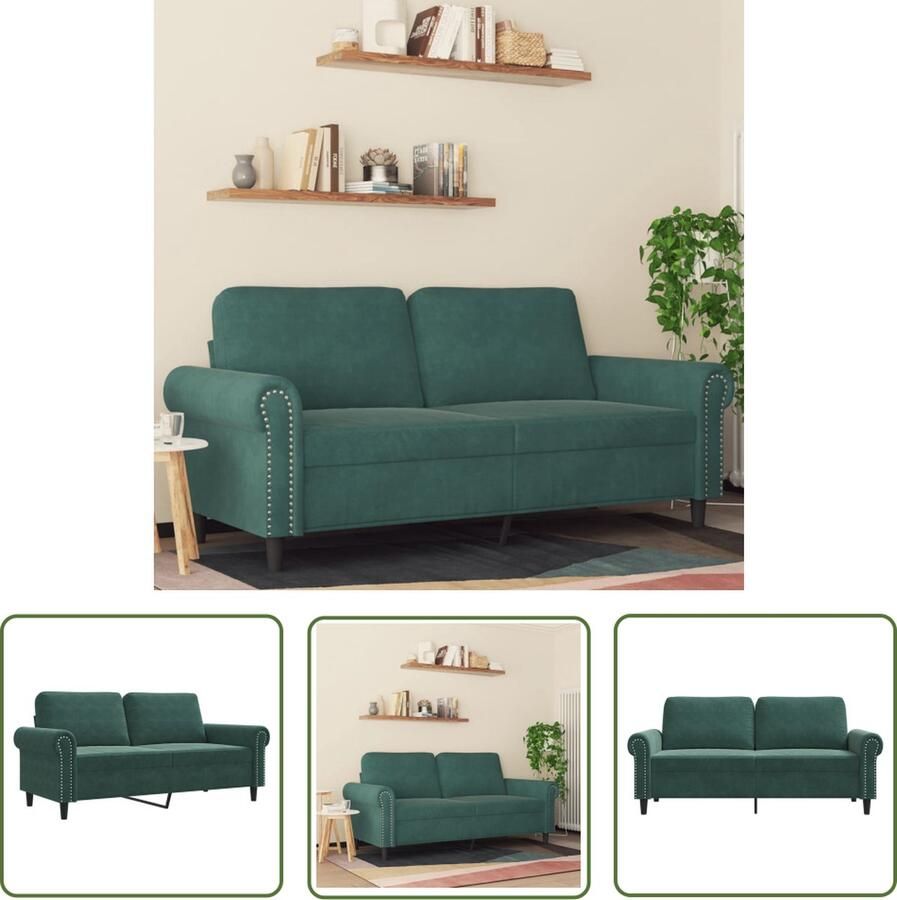 The Living Store Donkergroene 2-zitsbank 172 x 77 x 80 cm Zacht fluweel Stabiel frame Comfortabele zitting Tweezitsbank Donkere Kleuren Fluweel Sofa Lounge Meubilair Salon Meubilair - Foto 3