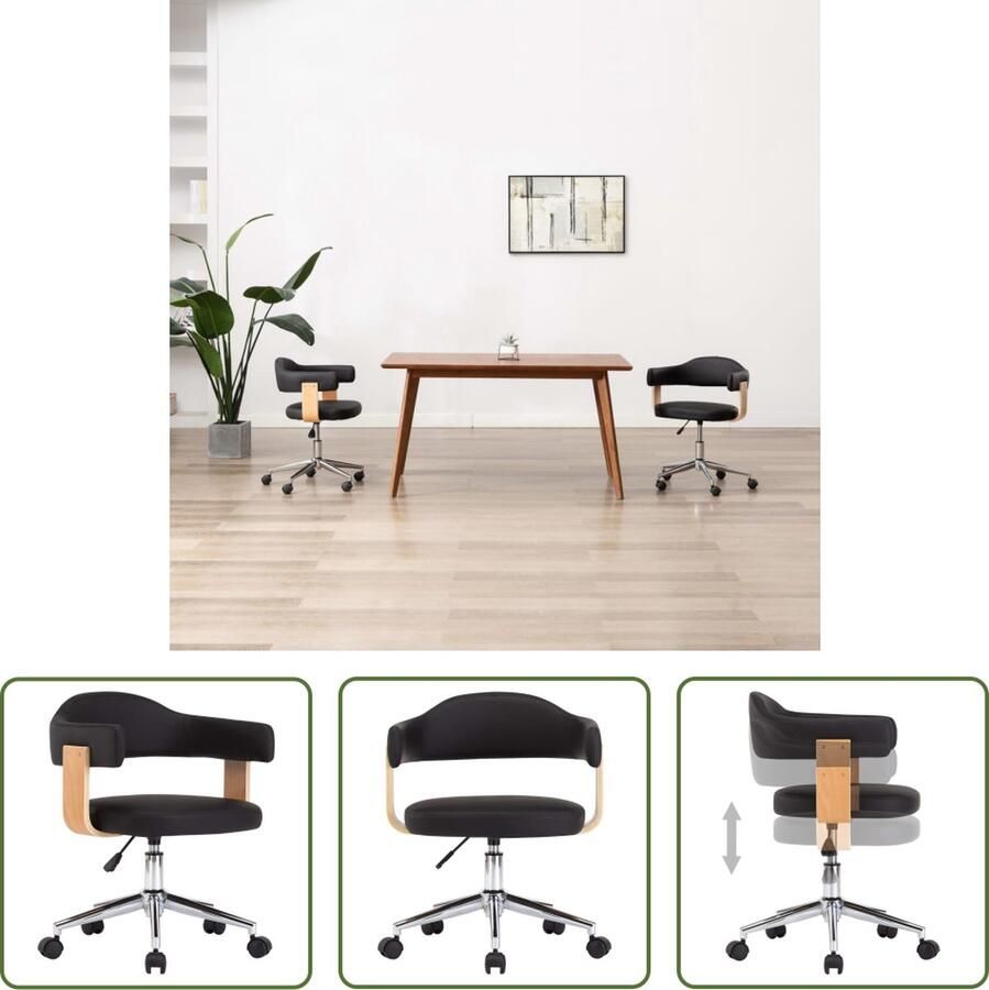 The Living Store Draaibare Kantoorstoel Zwart Kunstleer 49.5x51.5x(94.5-115.5) cm Ergonomisch ontworpen Kantoorstoel Bureaustoel Draaibare Stoel Ergonomische Stoel Kunstlederen Stoel - Foto 2