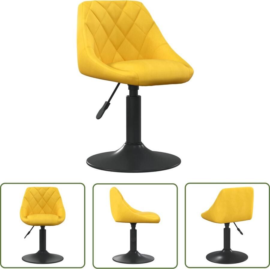 The Living Store Draaibare Eetkamerstoel Fluweel Mosterdgeel 46 x 44 x (62.5-77.5) cm 360 graden draaibaar - Foto 2
