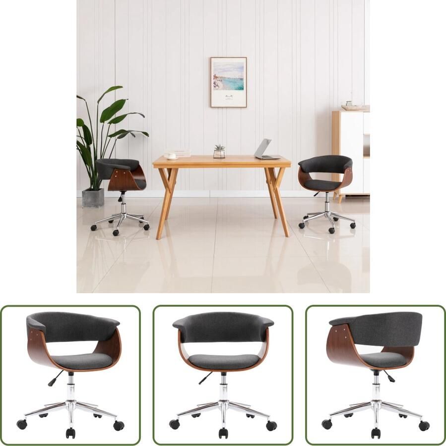 The Living Store Draaibare Kantoorstoel Stof Grijs 59.5 x 58 x (66-74) cm Ergonomisch Verstelbaar Houten Frame Kantoorstoel Draaibare Stoel Ergonomische Stoel Bureaustool Werkstoelen - Foto 2