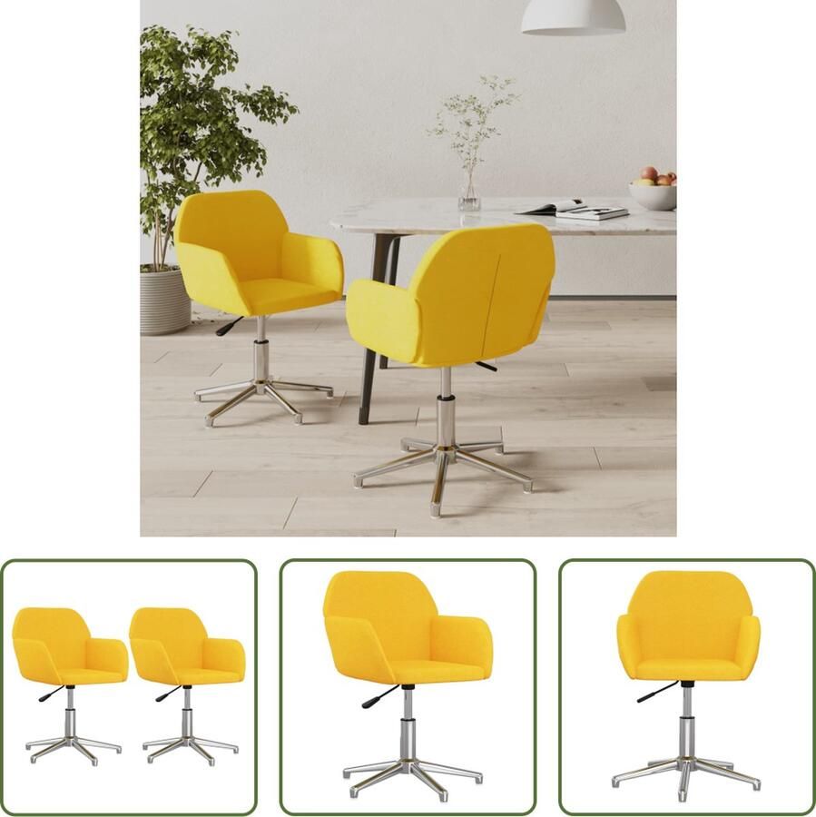 The Living Store Draaibare Eetkamerstoel Mosterdgeel 53.5 x 57 x (70-77.5) cm Ergonomisch Ontwerp Stof Metaal en Multiplex