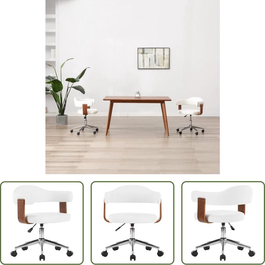 VidaXL The Living Store Draaibare Eetkamerstoel wit 49.5 x 51.5 x (94.5 115.5) cm 360 graden draaibaar gasveermechanisme - Foto 2