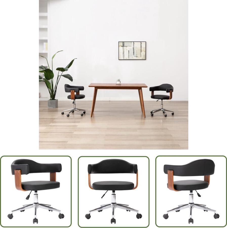 The Living Store Draaibare Eetkamerstoel Zwart 49.5 x 51.5 cm Ergonomisch ontwerp Stalen poten Draaibare Eetkamerstoel Zwart Kunstleder Eetkamerstoel Ergonomische Eetkamerstoel Met Armleuningen - Foto 2