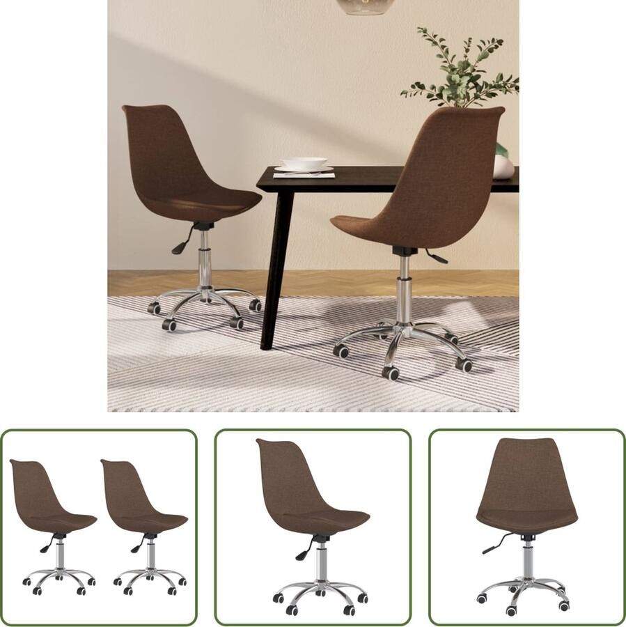 The Living Store Draaibare eetkamerstoelen Bruin 48 x 58 cm Gasveer Verchroomd metalen frame - Foto 2