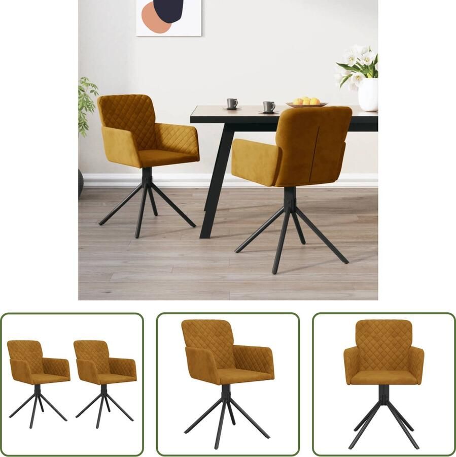 The Living Store Draaibare Eetkamerstoelen Bruin Fluweel 51.5x59x83.5 cm Ergonomisch ontwerp 360 graden draaibaar Set van 2