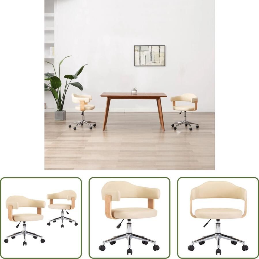 The Living Store draaibare eetkamerstoelen crème 49.5x51.5x(94.5-115.5)cm verstelbaar Draaibare Eetkamerstoelen Kunstleder Meubels Creme Kleur Vintage Stoelen - Foto 2