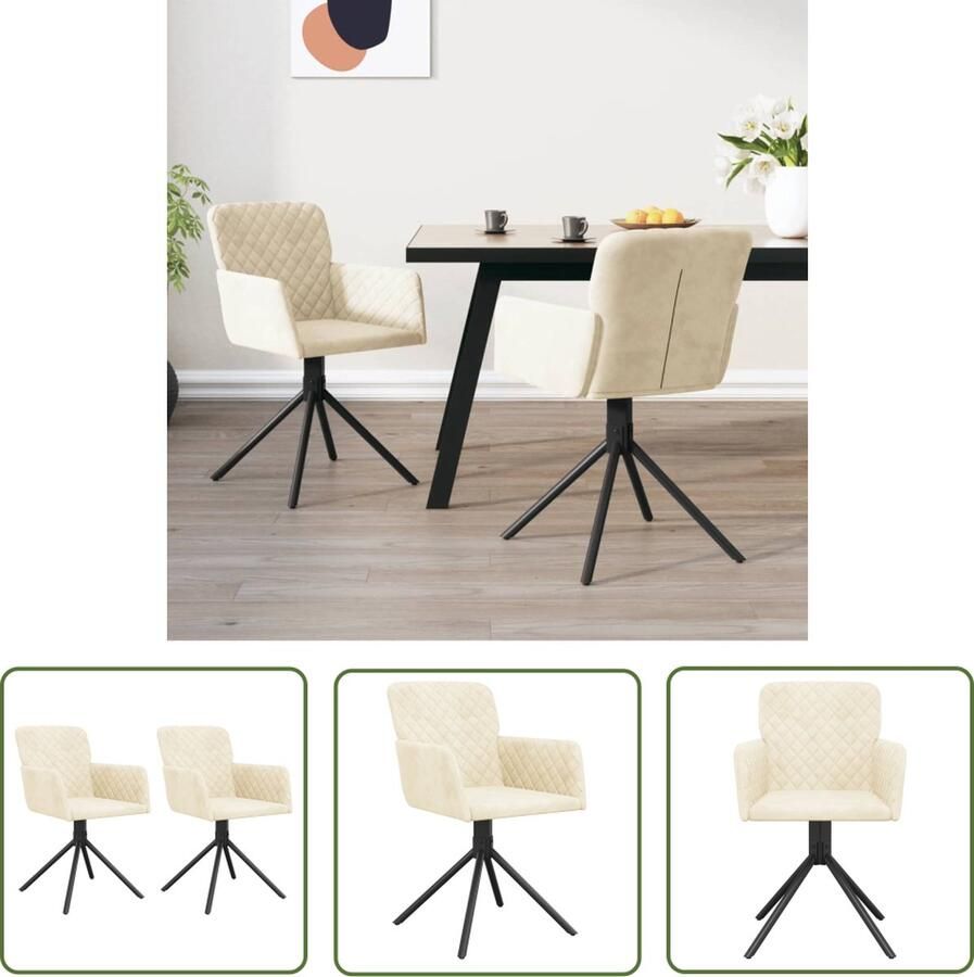 The Living Store Draaibare Eetkamerstoelen Crème Fluweel 51.5 x 59 x 83.5 cm Ergonomisch Ontwerp Stabiel Frame 360Â° Draaibaar
